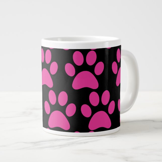 Taza De Café Grande La pata linda del perro de perrito imprime negro (Derecha)