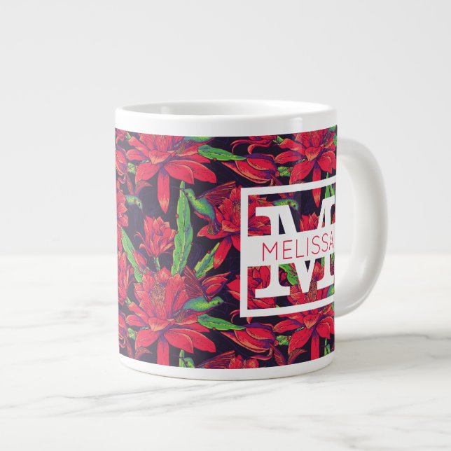 Taza De Café Grande Las flores y los colibríes el | añaden su nombre (Derecha)