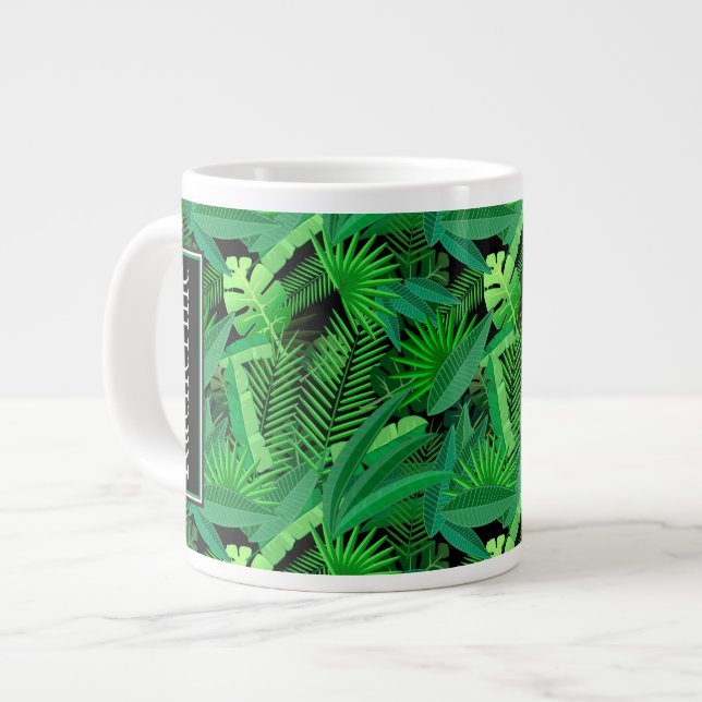 Taza De Café Grande Las hojas de palmeras tropicales el | añaden su (Izquierda)