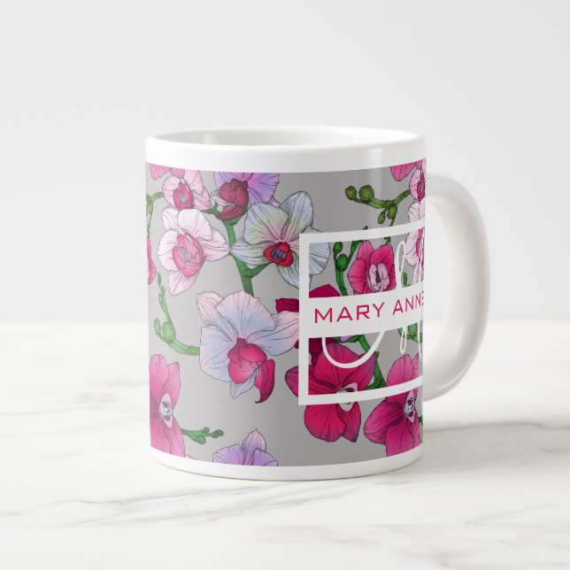 Taza De Café Grande Las orquídeas rosadas en la floración el | añaden (Derecha)