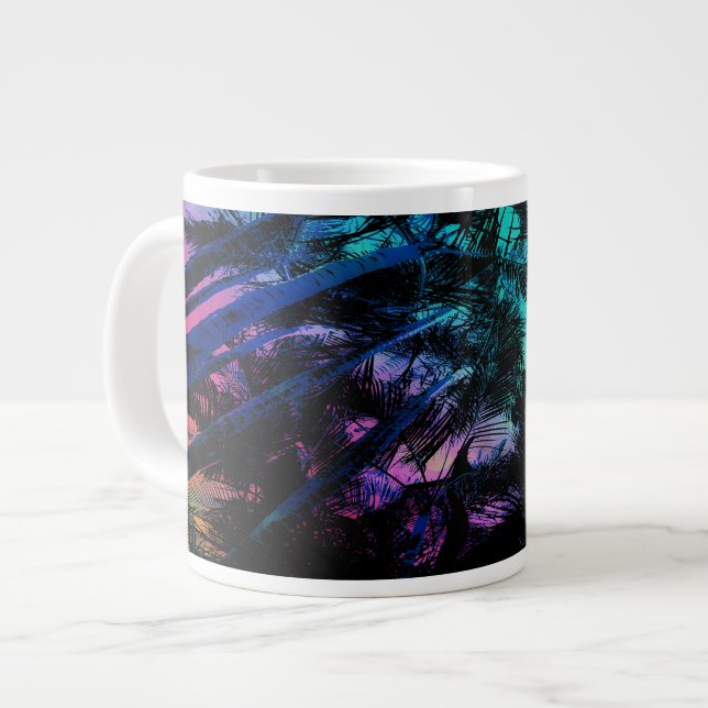 Taza De Café Grande Las palmeras debajo del arco iris de la playa (Izquierda)
