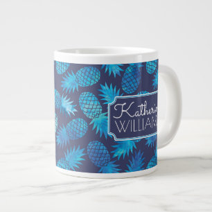Taza De Café Grande Las piñas azules del teñido anudado el   añaden