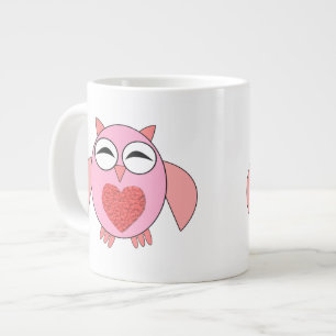 Taza De Café Grande Lechuza de búho de amor rosa Mug