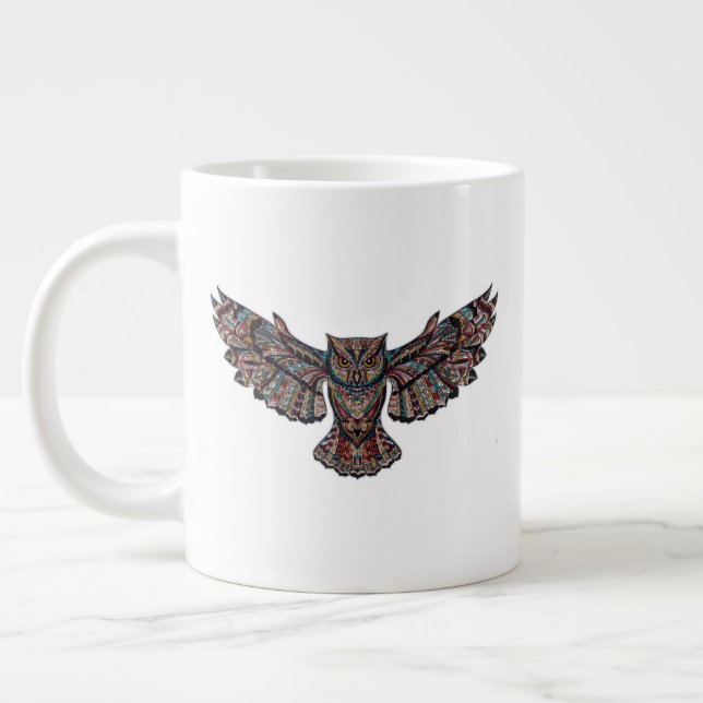 Taza De Café Grande Lechuza Tribal Voladora (Izquierda)