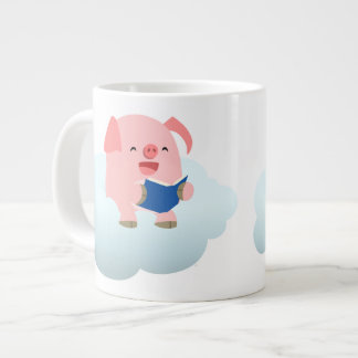Taza De Café Grande Lector de cerdo de Personalizado lindo en la nube