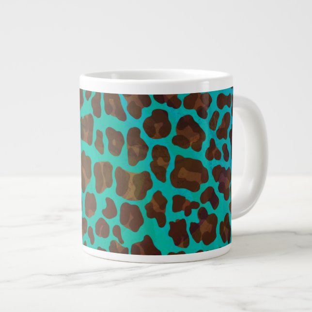 Taza De Café Grande Leopardo Brown e impresión Verde azulada (Derecha)
