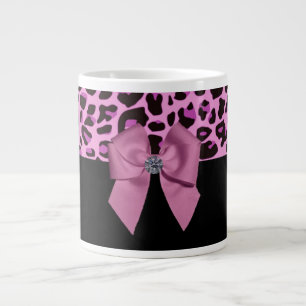Taza De Café Grande Leopardo rosa con reverencia y diamante