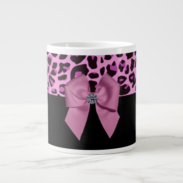Taza De Café Grande Leopardo rosa con reverencia y diamante (Frente)