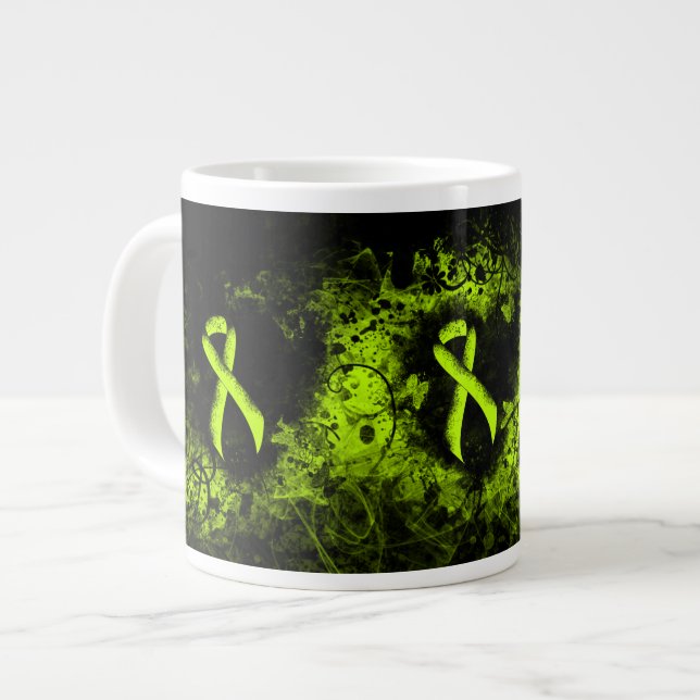 Taza De Café Grande Lime Green Awareness Ribbon Grunge Heart (Izquierda)