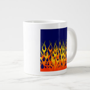 Taza De Café Grande Llamas de carreras vibrantes sobre azul marino