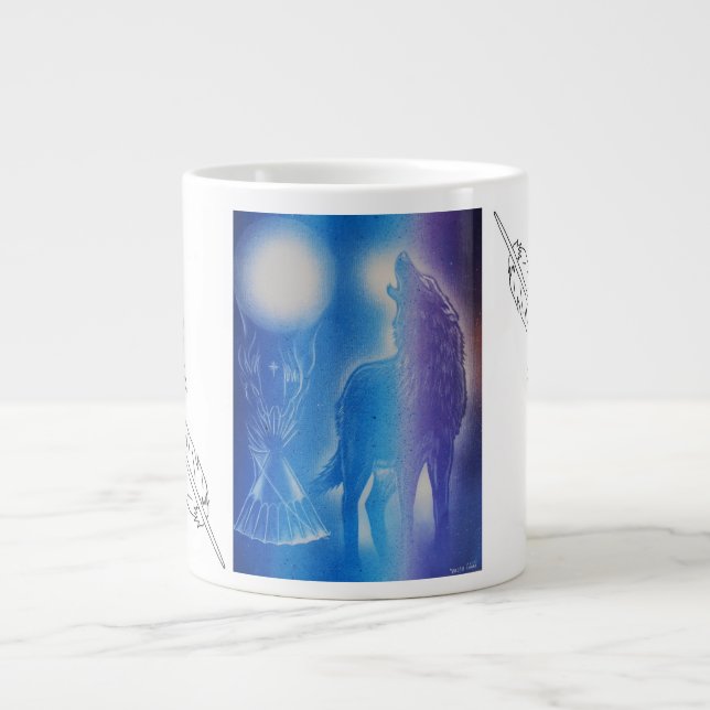Taza De Café Grande Lobo en la niebla (Frente)