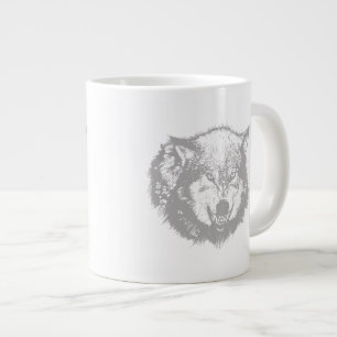 Taza De Café Grande Lobo enojado en gris
