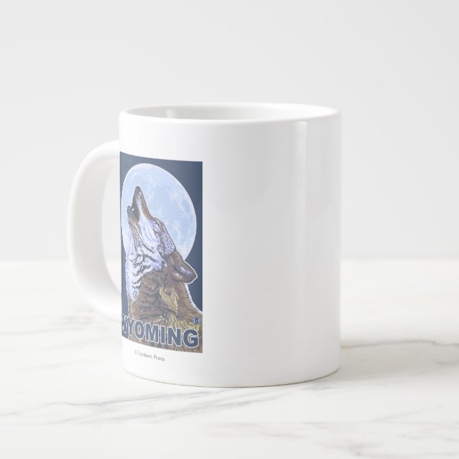 Taza De Café Grande Lobo gris HowlingWyoming (Izquierda)