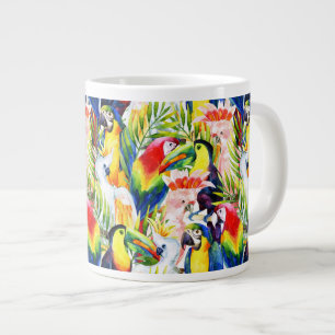 Taza De Café Grande Loros y hojas de palma