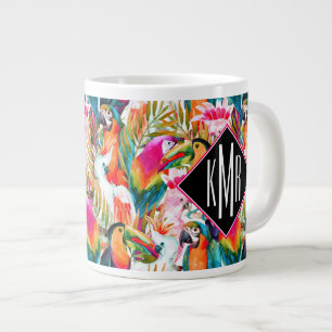 Taza De Café Grande Loros y monograma de las hojas de palma el  