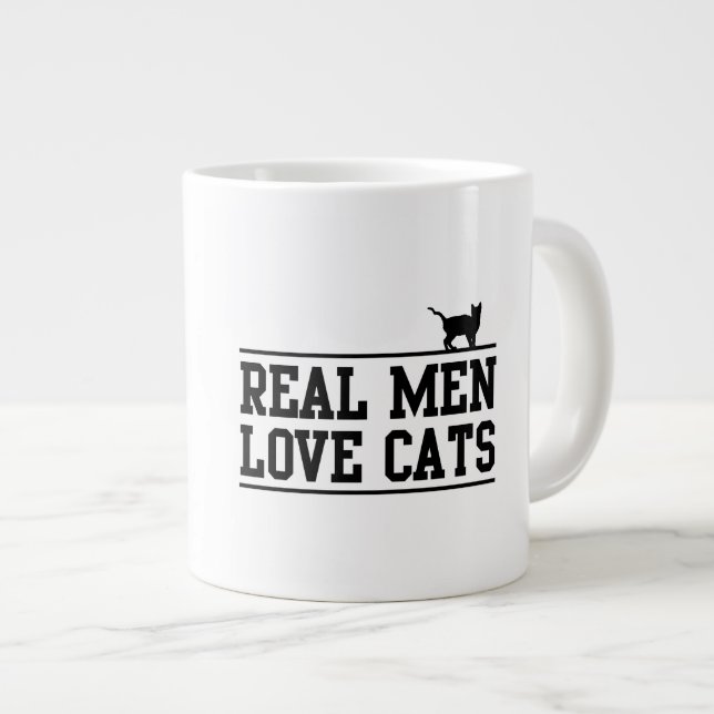 Taza De Café Grande Los hombres de verdad aman los gatos (Derecha)
