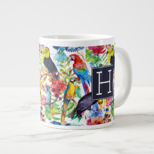 Taza De Café Grande Los loros coloridos de la acuarela el añaden su