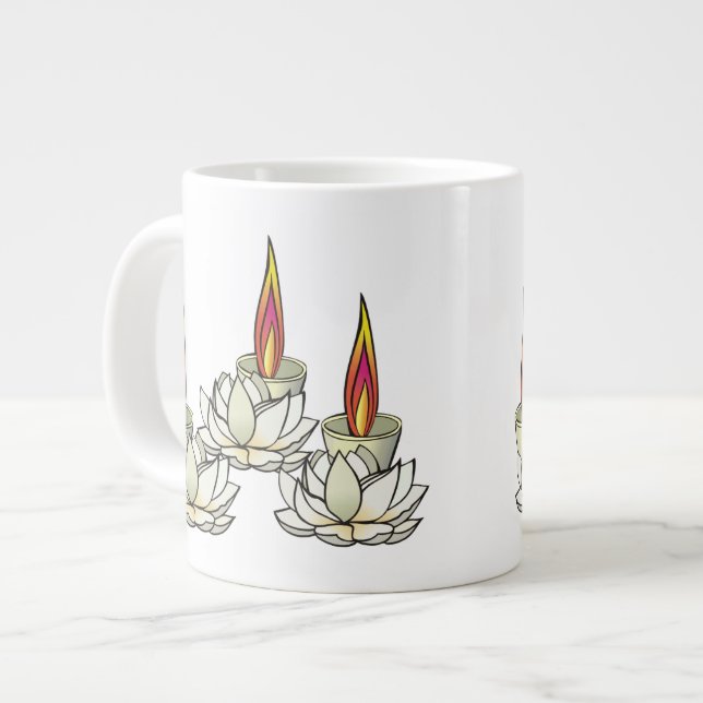 Taza De Café Grande Lotus y Deepas Blancos (Izquierda)