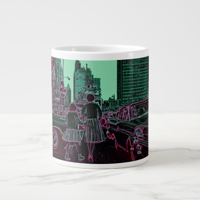 Taza De Café Grande Madre hija Comprando Michigan Ave Chicago 1961 (Frente)
