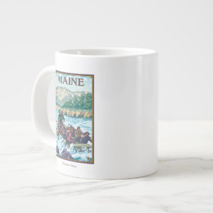 Taza De Café Grande MaineRiver que transporta escena en balsa