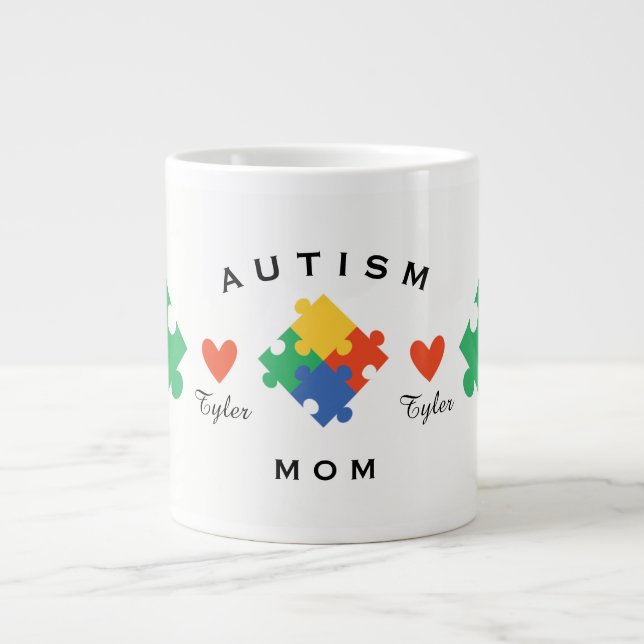 Taza De Café Grande Mamá del autismo personalizado (Frente)