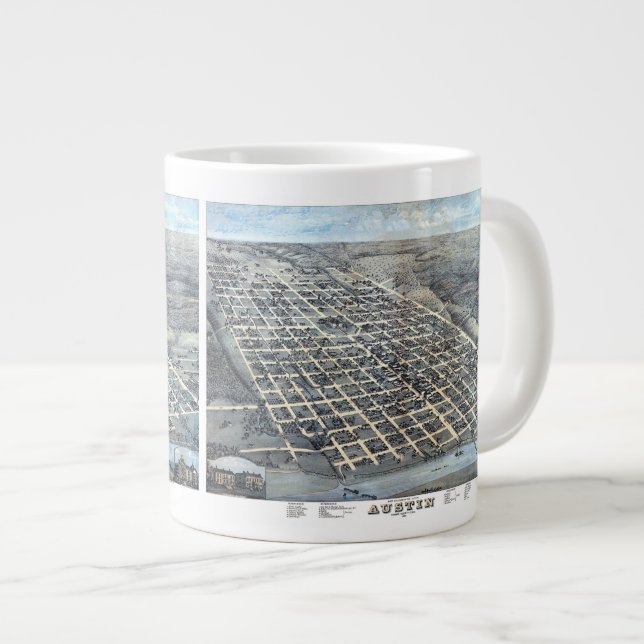 Taza De Café Grande Mapa aéreo antiguo de la ciudad de Austin, Texas d (Derecha)