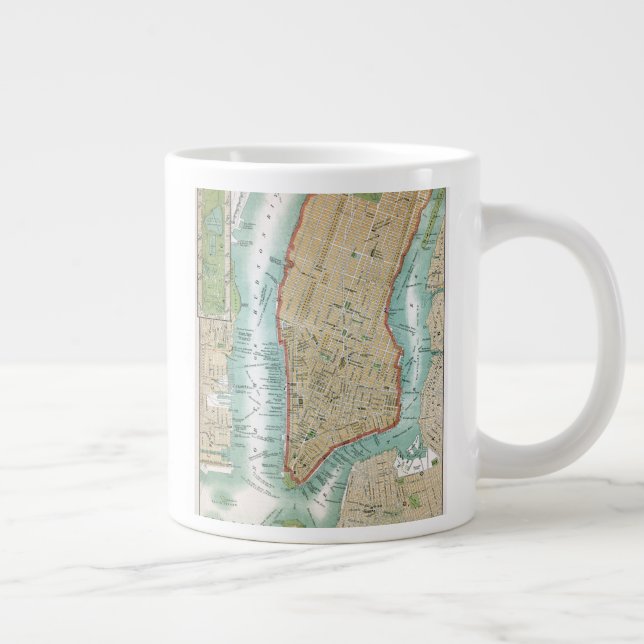 Taza De Café Grande Mapa antiguo del Lower Manhattan y del Central (Derecha)