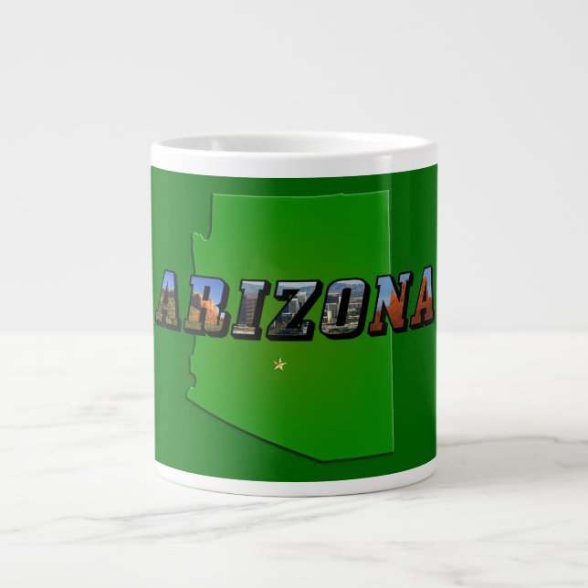 Taza De Café Grande Mapa de Arizona y texto de imagen (Frente)
