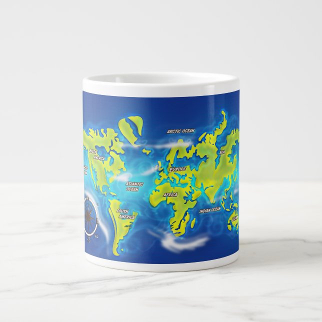 Taza De Café Grande Mapa de la Tierra inundada (Frente)