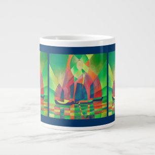 Taza De Café Grande Mar de Verde con basura abstracta cubista