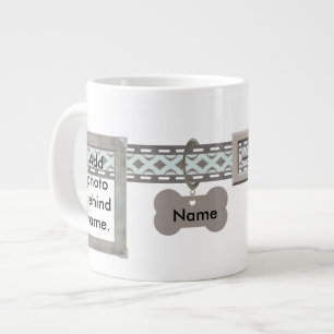 Taza De Café Grande Marcos azules y grises de la foto del cuello dos