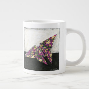 Taza De Café Grande Mariposa de origami en papel floral
