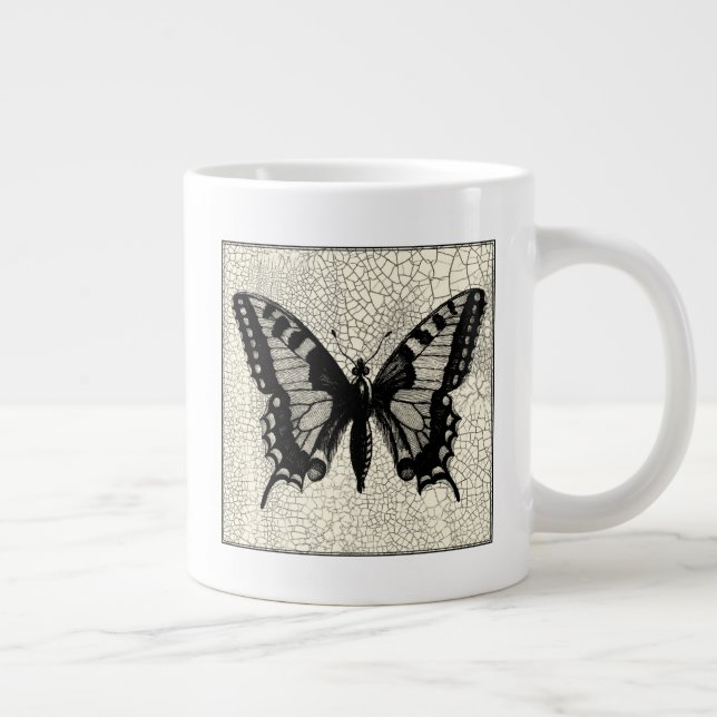 Taza De Café Grande Mariposa negra y blanca en fondo roto (Derecha)