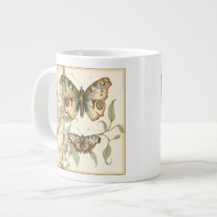 Taza De Café Grande Mariposas tándem sobre hojas verdes