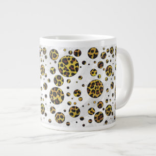 Taza De Café Grande Marrón Leopardo y Lunares Amarillos