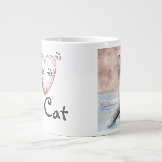 Taza De Café Grande Me encanta mi gato Jumbo Mug (Frente)