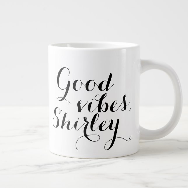 Taza De Café Grande Mejoramiento Feliz de las Buenas Vibes Personaliza (Derecha)