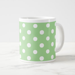 Taza De Café Grande Moda Jumbo Coffee Mug: Polkas blancas en verde