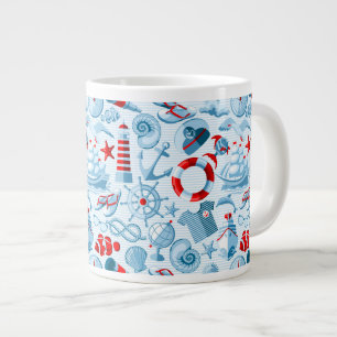 Taza De Café Grande Modelo blanco y azul rojo náutico