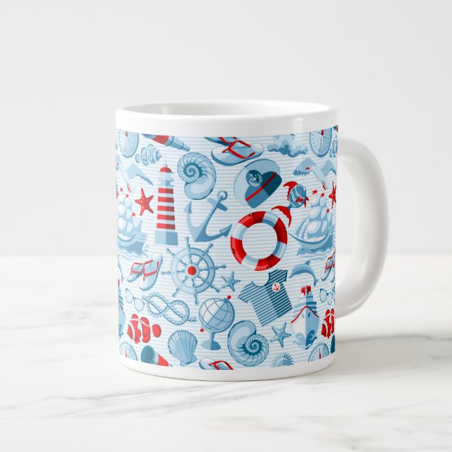 Taza De Café Grande Modelo blanco y azul rojo náutico (Derecha)