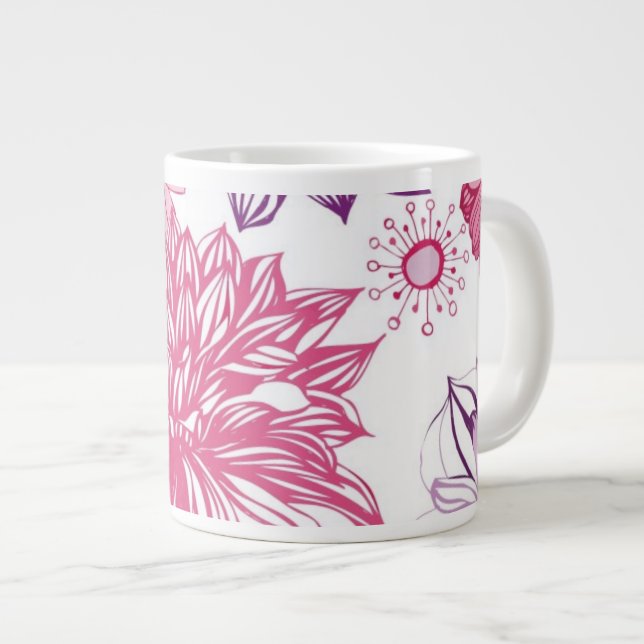 Taza De Café Grande Modelo con los asteres y la dalia rosados (Derecha)