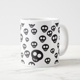 Taza De Café Grande Modelo con los cráneos negros en blanco