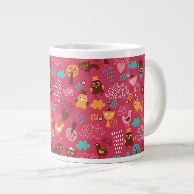 Taza De Café Grande Modelo con los pájaros y los gatos lindos (Derecha)