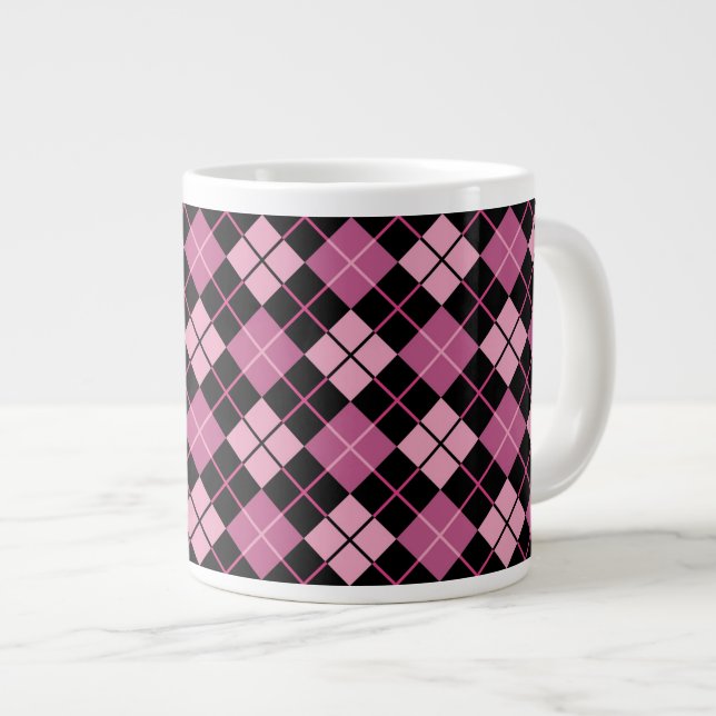 Taza De Café Grande Modelo de Argyle en negro y rosa (Derecha)