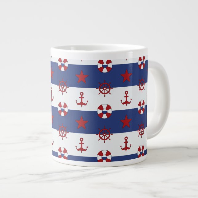 Taza De Café Grande Modelo de barras y estrellas náutico (Derecha)