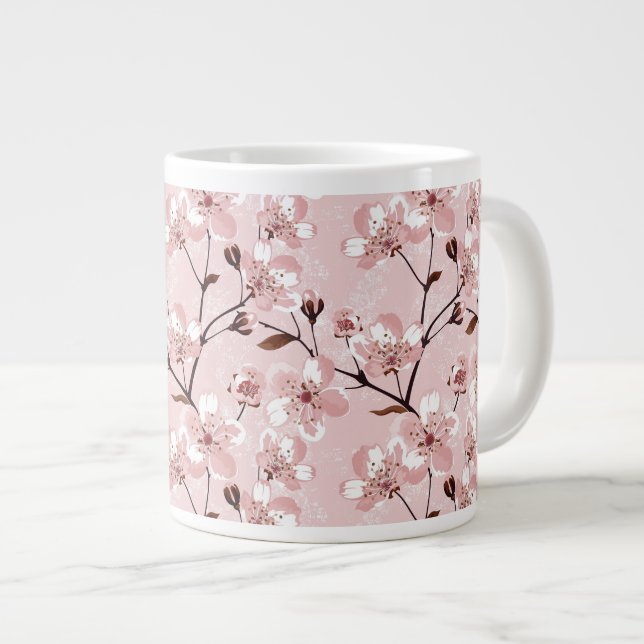 Taza De Café Grande Modelo de flores de la flor de cerezo (Derecha)