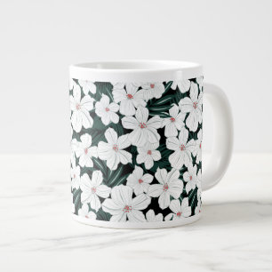 Taza De Café Grande Modelo de flores tropical blanco