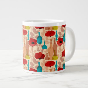 Taza De Café Grande Modelo de las flores, de los floreros y de las