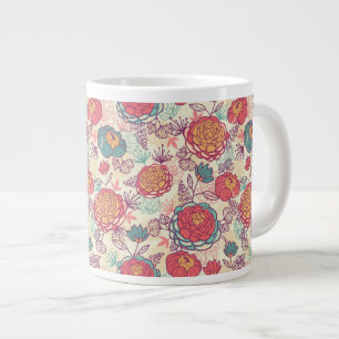 Taza De Café Grande Modelo de las flores y de las hojas del Peony