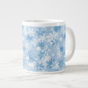 Taza De Café Grande Modelo de los copos de nieve del invierno en azul